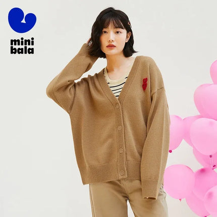 Color: Brown, Size: Mother 4XL, Ships From: CHINA - Mini Bala Cardigan Sweater Girls 2024 Spring and Autumn New Arrival Mother-Daughter Outfit Parent-Child Coat