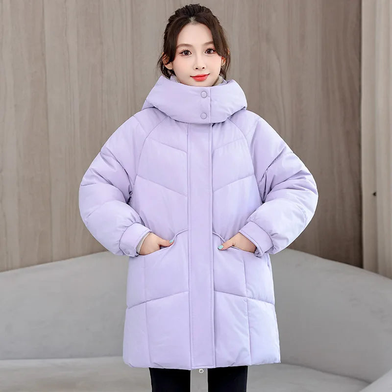 Winter New Down Long Jacket Women Warm Hooded Women's Cotton Padded Puffer Coat Fashion Temperament Overcoat Top