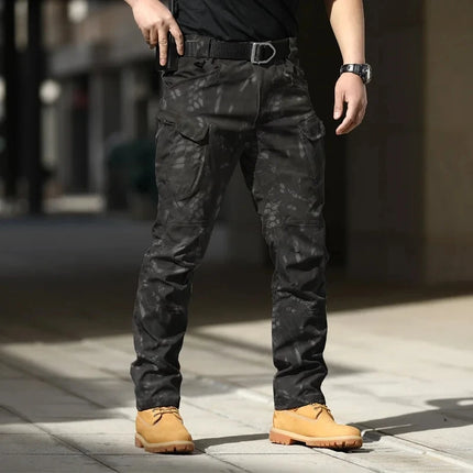 Men'S Tactical Cargo Pants - Softshell, Stretchy Fabric, Multiple Pockets, Button Fly, No Belt, All-Season Outdoor Training Pant
