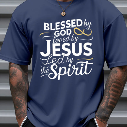 T Shirt For Man 100% Cotton Summer Blessed by God Loved by Jesus Casual Slim Fit Round Neck Short Sleeved T-shirt Top