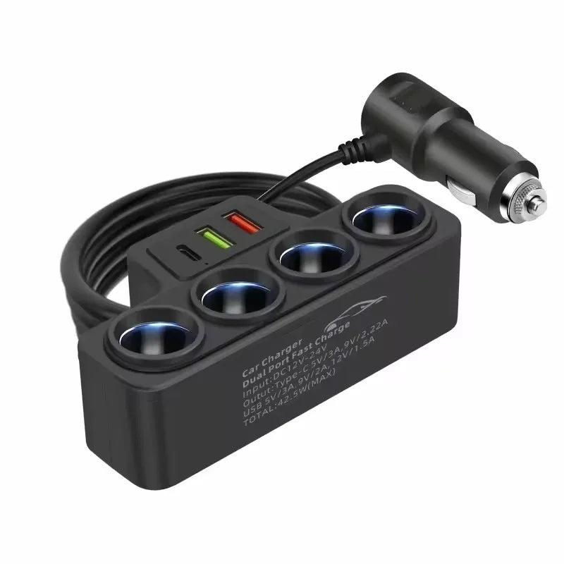 120W Multi-Function Charger USB/Type C Fast Charging Can Charge Multiple Devices At The Same Time, One Tow And Four Car Chargers