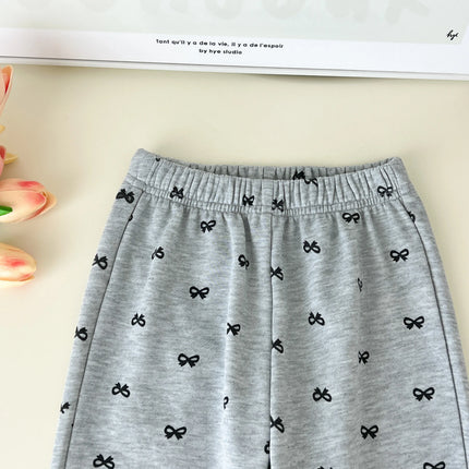 Kids Clothes Girls Autumn Fashion Bow Print Long-sleeved Sweatshirt + Flared Pants Sets Children's Daily Casual Wear