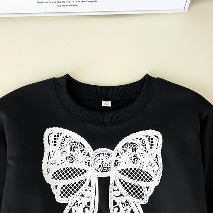 Kids Clothes Girls Autumn Fashion Bow Print Long-sleeved Sweatshirt + Flared Pants Sets Children's Daily Casual Wear