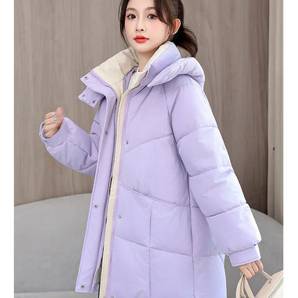 Winter New Down Long Jacket Women Warm Hooded Women's Cotton Padded Puffer Coat Fashion Temperament Overcoat Top