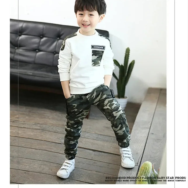 Kids Sport Clothing Sets Boys Tracksuit Autumn Camouflage Children Tops Pants 2Pcs Kit Outfit Teenager Boys Camouflage Tracksuit