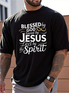 T Shirt For Man 100% Cotton Summer Blessed by God Loved by Jesus Casual Slim Fit Round Neck Short Sleeved T-shirt Top