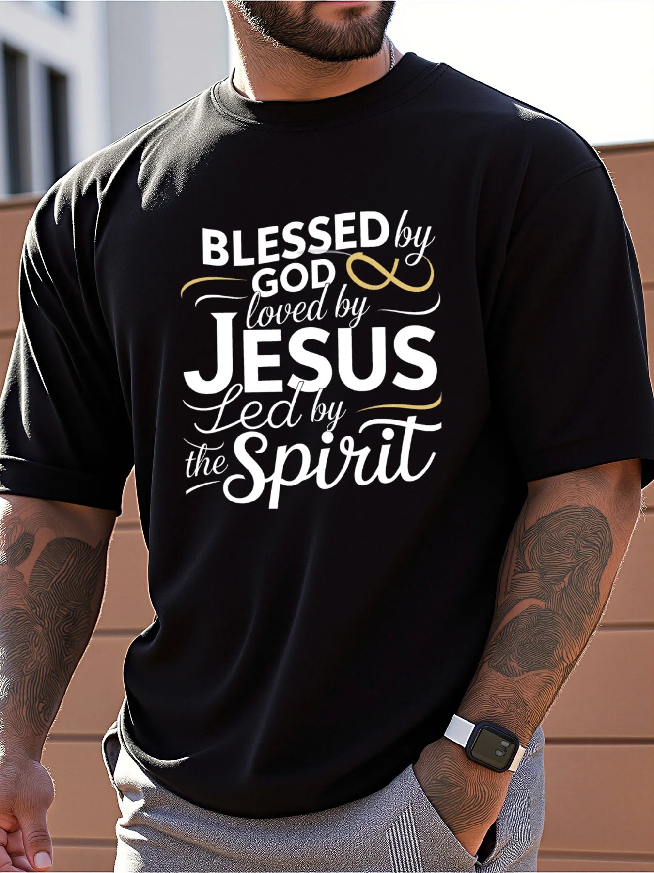 T Shirt For Man 100% Cotton Summer Blessed by God Loved by Jesus Casual Slim Fit Round Neck Short Sleeved T-shirt Top