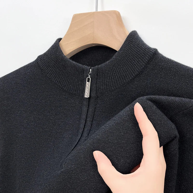 100% Soft Woolen Cashmere Men's Sweater Half-High Zipper Pullover Autumn Winter Warm Basic Knitted Jumper Pull Homme