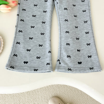 Kids Clothes Girls Autumn Fashion Bow Print Long-sleeved Sweatshirt + Flared Pants Sets Children's Daily Casual Wear