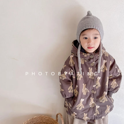 Color: Beige, Kid Size: 3T - Girls Coat 2025 Autumn and Winter New Children's Clothing Korean Wind Girl Baby Cotton Printed Down Jacket Casual Simple Daily
