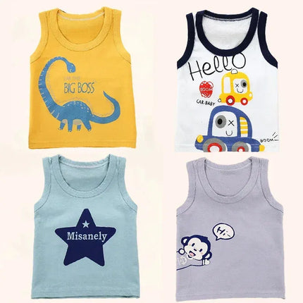 Color: Gold, Kid Size: 5 - Summer Kids Tops Clothes Tank Sleeveless Breathable Cotton Children T-shirt Vest Top Clothing Outfit Cartoon Boys Girls 0-7Years