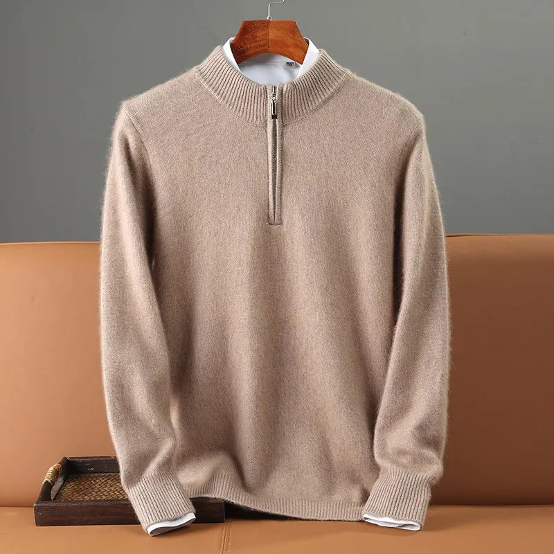 100% Soft Woolen Cashmere Men's Sweater Half-High Zipper Pullover Autumn Winter Warm Basic Knitted Jumper Pull Homme