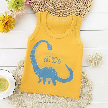 Color: Gold, Kid Size: 5 - Summer Kids Tops Clothes Tank Sleeveless Breathable Cotton Children T-shirt Vest Top Clothing Outfit Cartoon Boys Girls 0-7Years