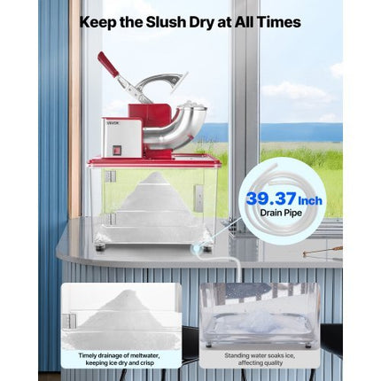 Commercial Ice Crusher 661LBS/H, 350W Electric Snow Cone Machine with 4 Blades, 2000RPM Stainless Steel Shaved Ice Machine with 11 Gal Crushed-Ice Box, for Family Restaurants Bars, Red