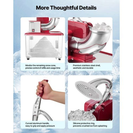 Commercial Ice Crusher 661LBS/H, 350W Electric Snow Cone Machine with 4 Blades, 2000RPM Stainless Steel Shaved Ice Machine with 11 Gal Crushed-Ice Box, for Family Restaurants Bars, Red