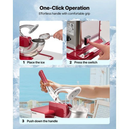 Commercial Ice Crusher 661LBS/H, 350W Electric Snow Cone Machine with 4 Blades, 2000RPM Stainless Steel Shaved Ice Machine with 11 Gal Crushed-Ice Box, for Family Restaurants Bars, Red