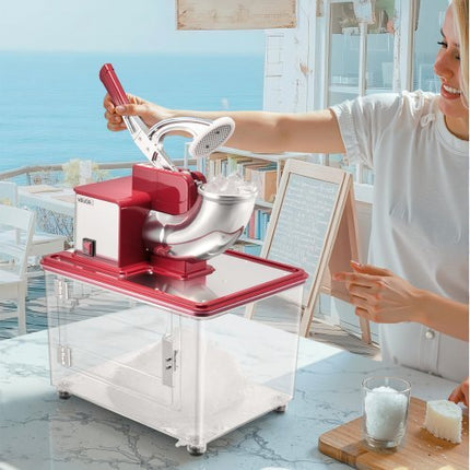 Commercial Ice Crusher 661LBS/H, 350W Electric Snow Cone Machine with 4 Blades, 2000RPM Stainless Steel Shaved Ice Machine with 11 Gal Crushed-Ice Box, for Family Restaurants Bars, Red