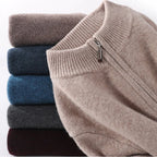 100% Soft Woolen Cashmere Men's Sweater Half-High Zipper Pullover Autumn Winter Warm Basic Knitted Jumper Pull Homme