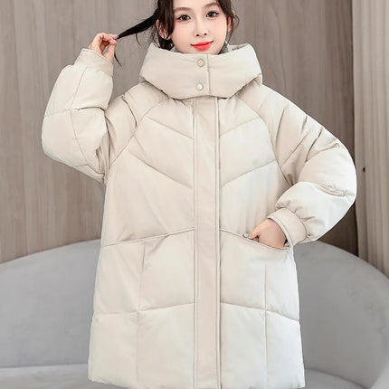 Winter New Down Long Jacket Women Warm Hooded Women's Cotton Padded Puffer Coat Fashion Temperament Overcoat Top