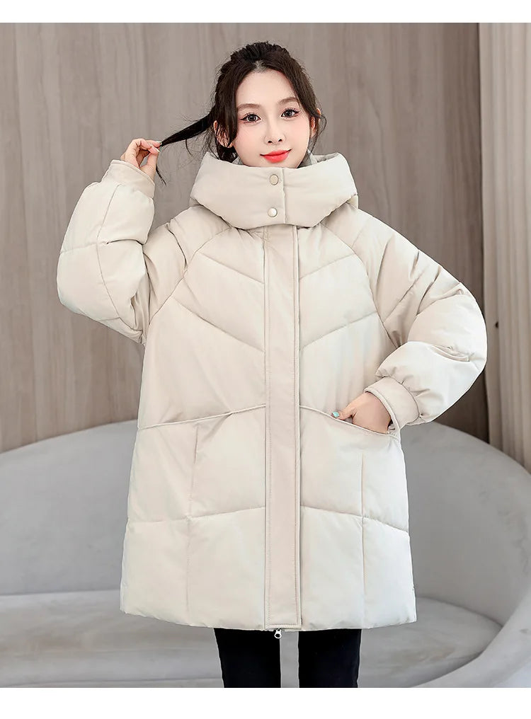 Winter New Down Long Jacket Women Warm Hooded Women's Cotton Padded Puffer Coat Fashion Temperament Overcoat Top