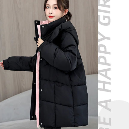 Winter New Down Long Jacket Women Warm Hooded Women's Cotton Padded Puffer Coat Fashion Temperament Overcoat Top