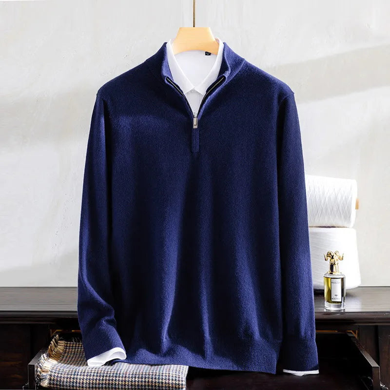 100% Soft Woolen Cashmere Men's Sweater Half-High Zipper Pullover Autumn Winter Warm Basic Knitted Jumper Pull Homme