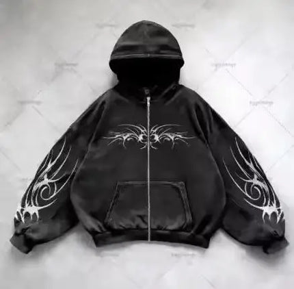 European American Hip-hop Solid Color Casual Trendy Loose Jacket Men Y2K Retro Harajuku Streetwear Oversized Zipper Coat Women