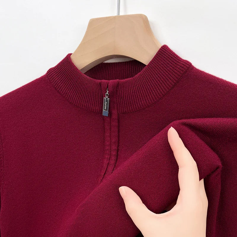 100% Soft Woolen Cashmere Men's Sweater Half-High Zipper Pullover Autumn Winter Warm Basic Knitted Jumper Pull Homme