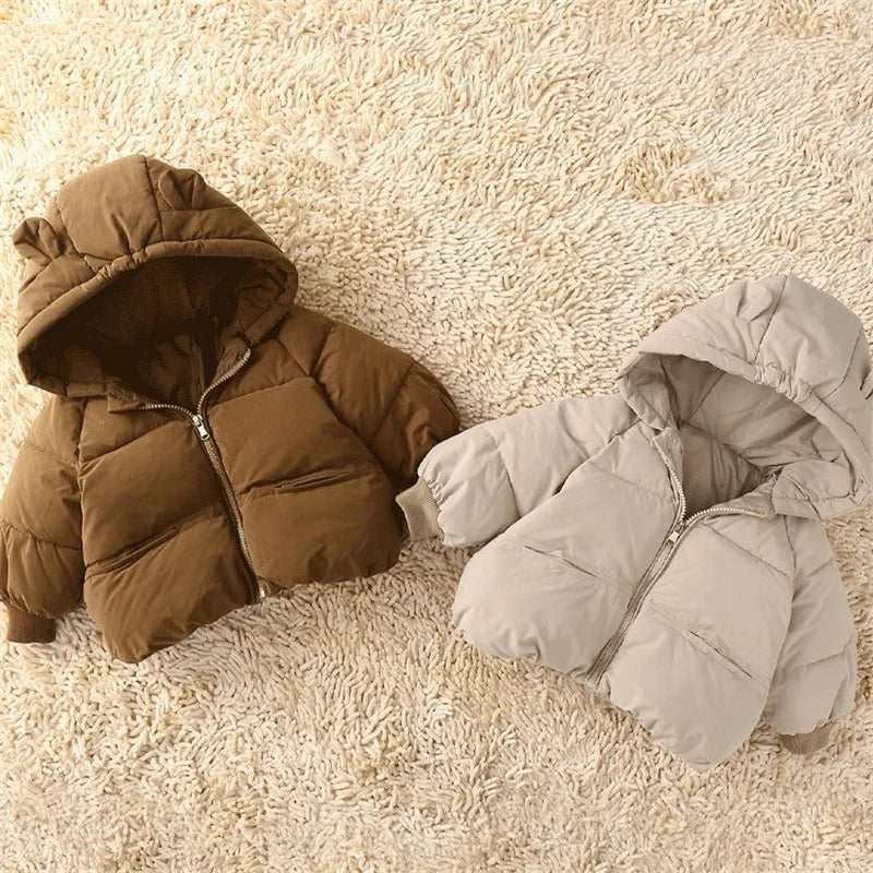 Kids Winter Down Jacket 2024 Cute Bear Snow Wear Coats Thicken Warm Girls Boys' Cotton Clothes Chidlren Hooded Parkas 1-6 Years