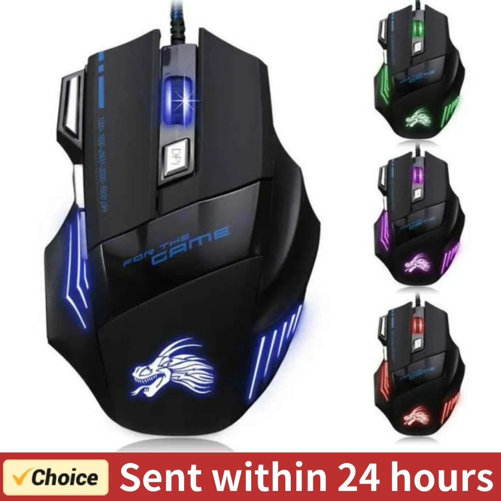 USB Wired Gaming Mouse 7 Button Backlit Ergonomic Mice 5500 DPI Backlight Adjustable Optical Mice for PC Gamer Computer Desktop