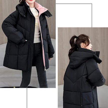 Winter New Down Long Jacket Women Warm Hooded Women's Cotton Padded Puffer Coat Fashion Temperament Overcoat Top