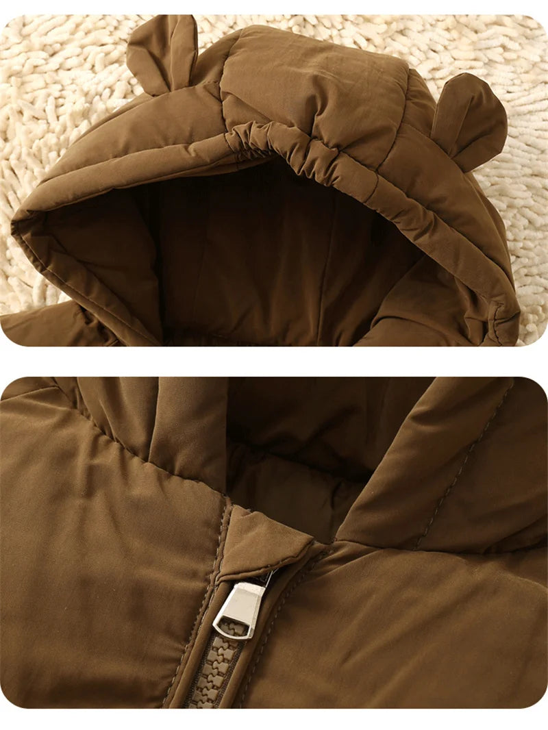 Kids Winter Down Jacket 2024 Cute Bear Snow Wear Coats Thicken Warm Girls Boys' Cotton Clothes Chidlren Hooded Parkas 1-6 Years