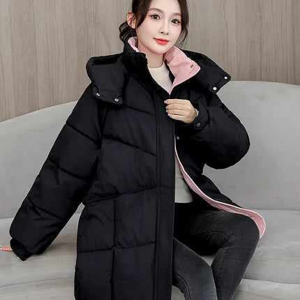 Winter New Down Long Jacket Women Warm Hooded Women's Cotton Padded Puffer Coat Fashion Temperament Overcoat Top