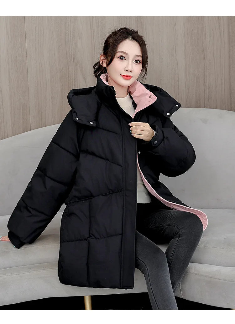 Winter New Down Long Jacket Women Warm Hooded Women's Cotton Padded Puffer Coat Fashion Temperament Overcoat Top