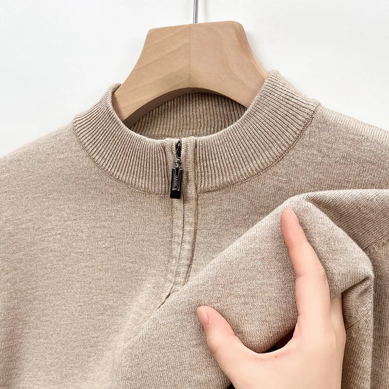 100% Soft Woolen Cashmere Men's Sweater Half-High Zipper Pullover Autumn Winter Warm Basic Knitted Jumper Pull Homme