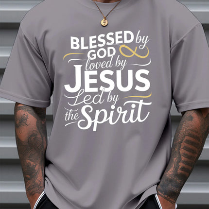 T Shirt For Man 100% Cotton Summer Blessed by God Loved by Jesus Casual Slim Fit Round Neck Short Sleeved T-shirt Top