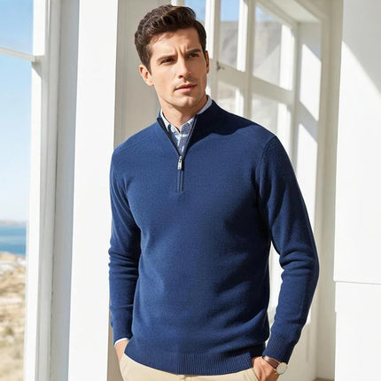 100% Soft Woolen Cashmere Men's Sweater Half-High Zipper Pullover Autumn Winter Warm Basic Knitted Jumper Pull Homme
