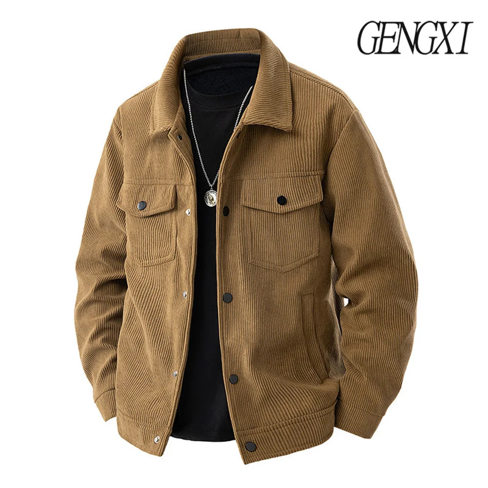 American Vintage Corduroy Jacket Autumn/Winter New Arrival Minimalist, Versatile Lapel Workwear Jacket Men's Casual Outerwear