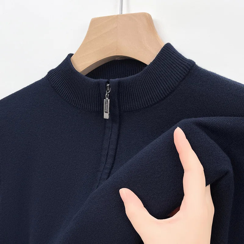 100% Soft Woolen Cashmere Men's Sweater Half-High Zipper Pullover Autumn Winter Warm Basic Knitted Jumper Pull Homme
