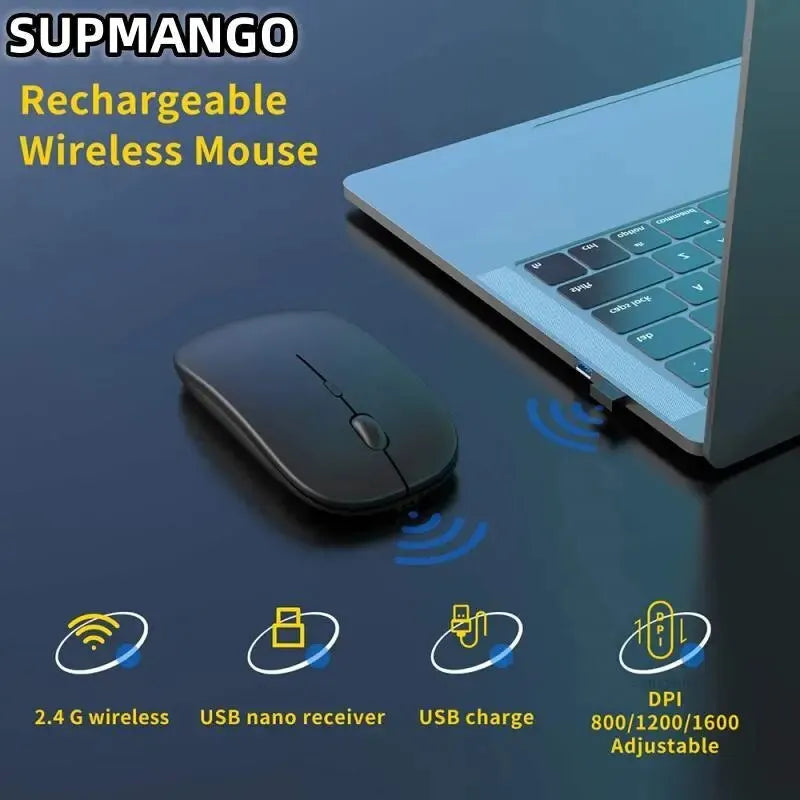 Wireless gaming mouse, quiet and magical, suitable for laptops and tablets, with battery powered and rechargeable versions