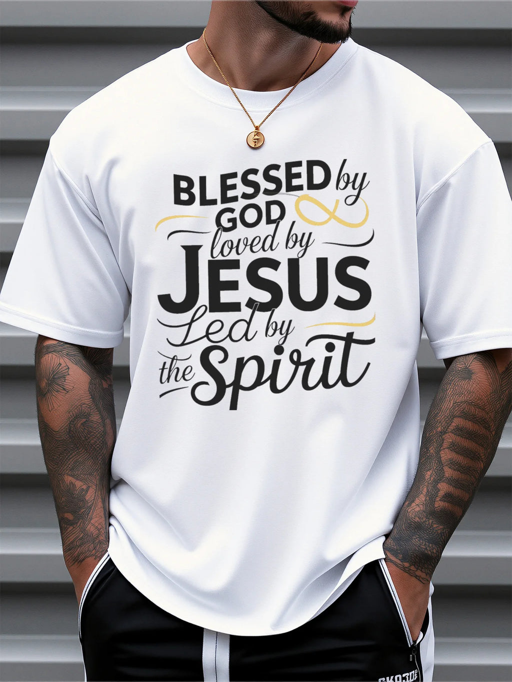 T Shirt For Man 100% Cotton Summer Blessed by God Loved by Jesus Casual Slim Fit Round Neck Short Sleeved T-shirt Top