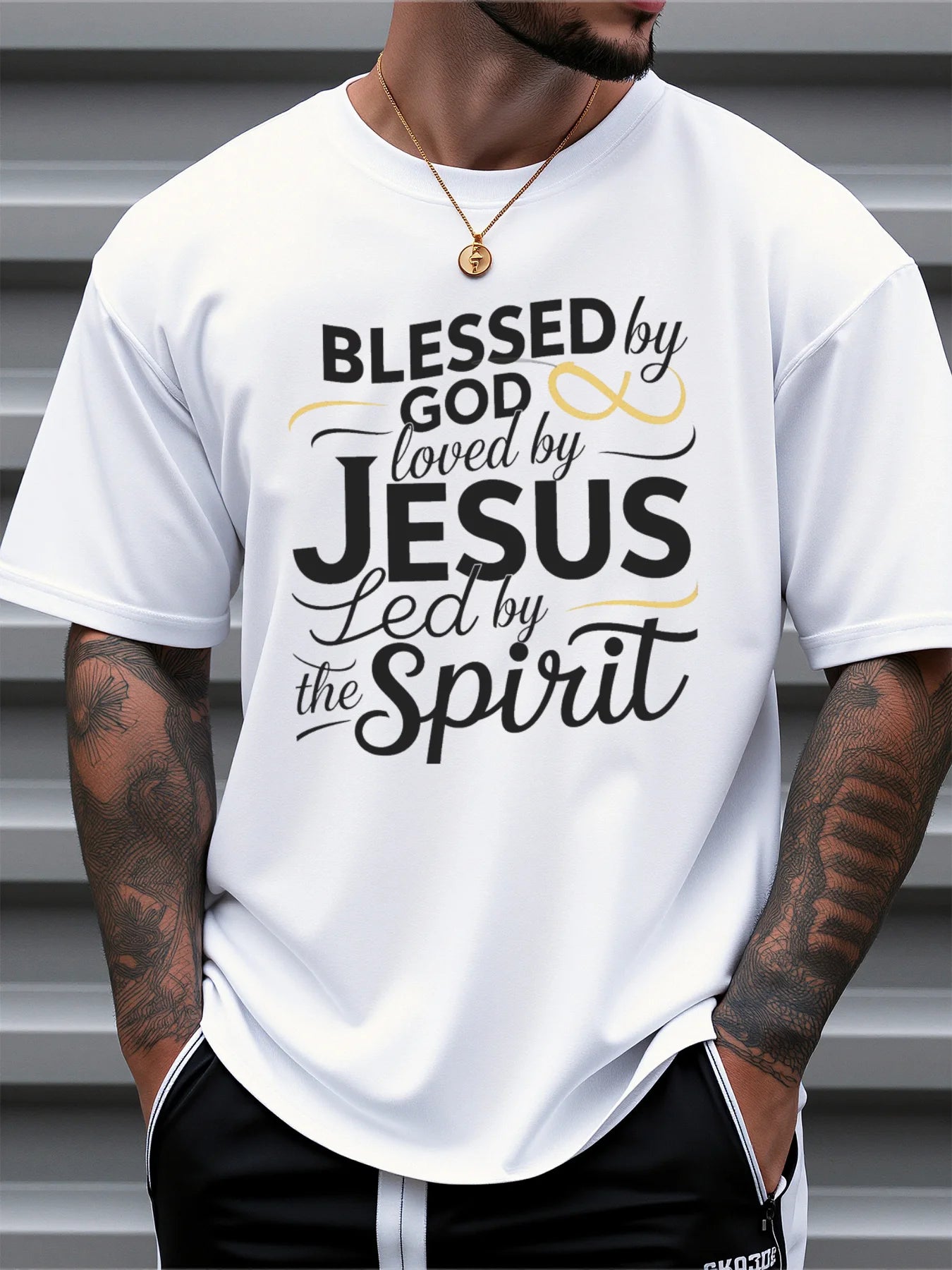 T Shirt For Man 100% Cotton Summer Blessed by God Loved by Jesus Casual Slim Fit Round Neck Short Sleeved T-shirt Top