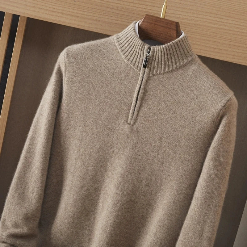 100% Soft Woolen Cashmere Men's Sweater Half-High Zipper Pullover Autumn Winter Warm Basic Knitted Jumper Pull Homme