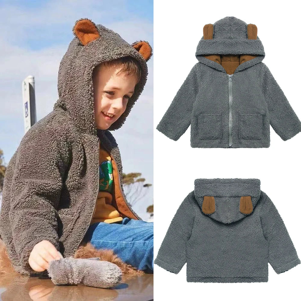 Kids Winter Coats 2024 Children Outerwear Boy Girls Warm Soft Solid Jacket Baby Girls Bear Ears Hooded Jackets Children Clothing