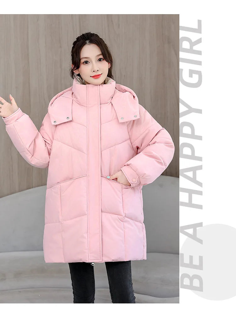 Winter New Down Long Jacket Women Warm Hooded Women's Cotton Padded Puffer Coat Fashion Temperament Overcoat Top