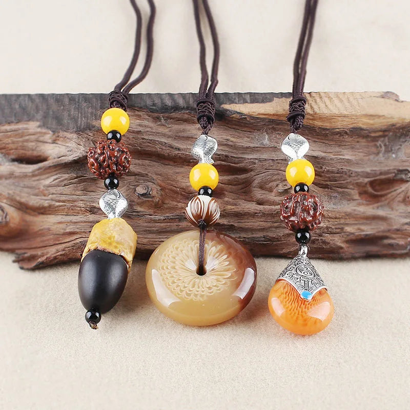 Simple ethnic style Bodhi necklace long sweater chain men's and women's versatile cotton and linen clothing accessories tourist