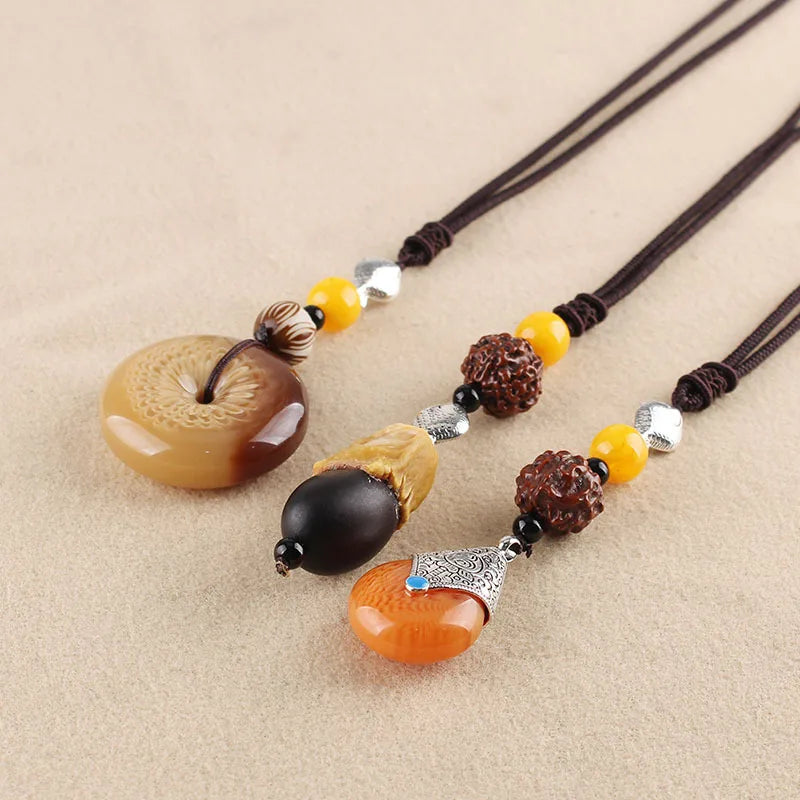 Simple ethnic style Bodhi necklace long sweater chain men's and women's versatile cotton and linen clothing accessories tourist