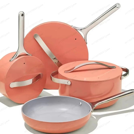 Hot Sell Pressed Caraway Ceramic Coating Cookware Set with Stainless Steel Handle