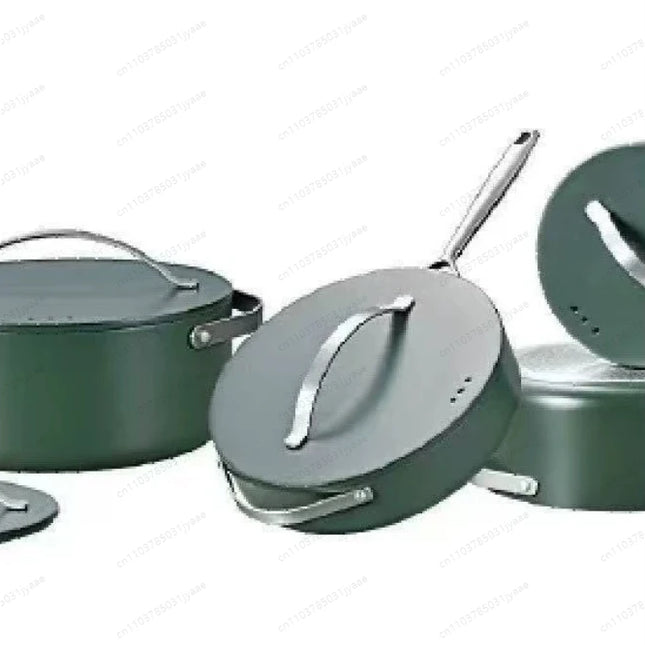 Hot Sell Pressed Caraway Ceramic Coating Cookware Set with Stainless Steel Handle