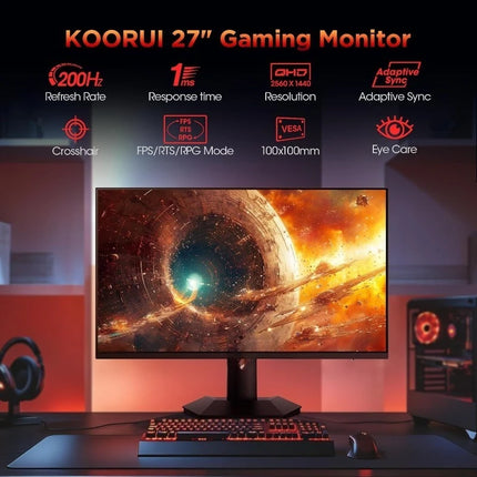 Monitor, 27” 1ms 200Hz Gaming Monitor, Mini-LED Panel- 1440P WQHD 300000:1 Contrast Ratio Computer Screen, HDR 1000
